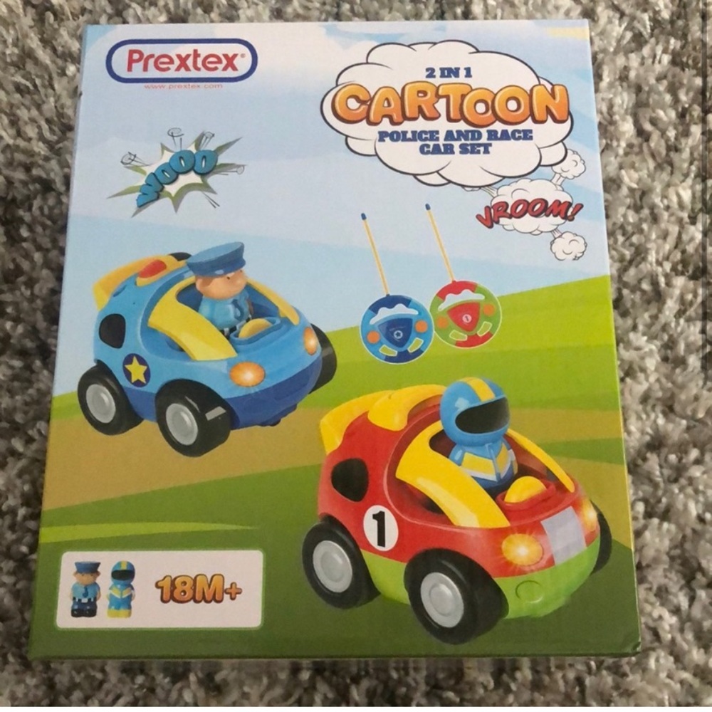 Prextex 2 in 1 Cartoon Police & Race Car set